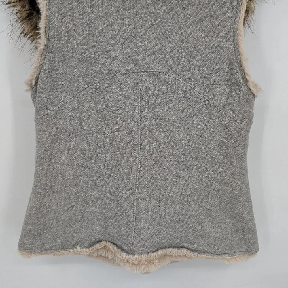 Dylan by True Grit Vest Faux Fur Collar Gray Button Front Winter Cozy XS